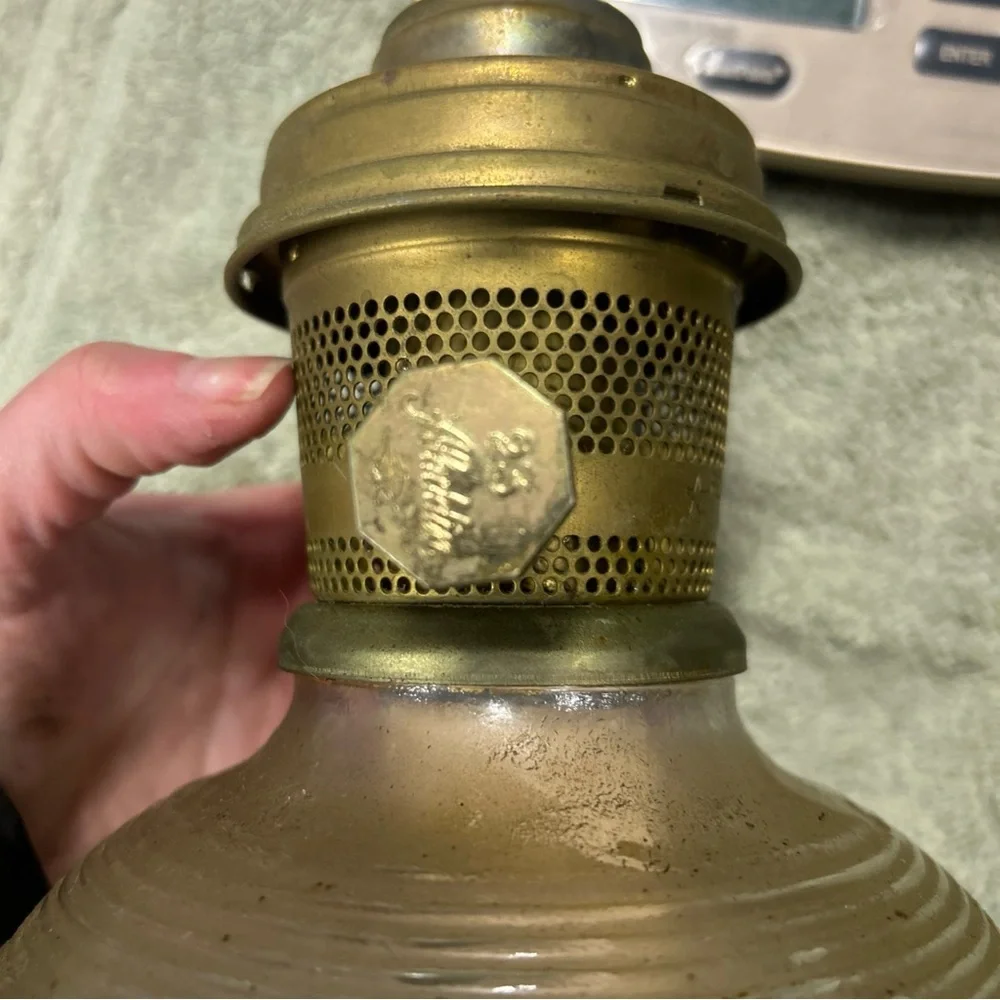 Vintage Brass and Glass Oil Lamp